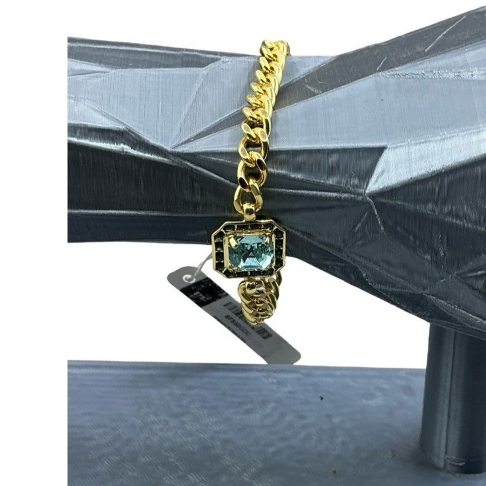 Sorrelli Gold Tone Blue Green Crystal Curb Chain Bracelet BFS88GDC - Picture 2 of 7